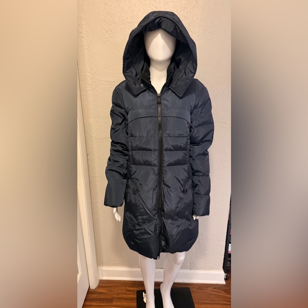 Women's Navy Blue Puffer Coat with Hood